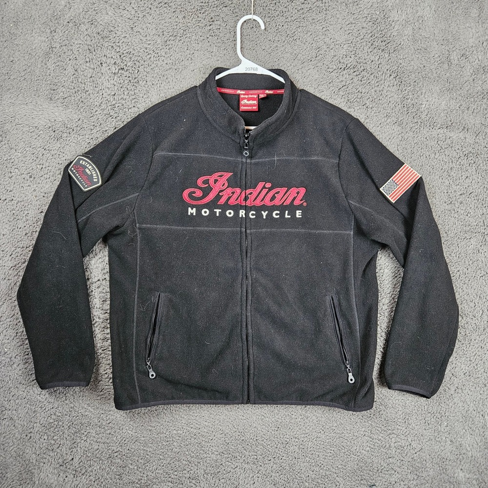 Indian Motorcycle Mens 2XL Black Full Zip Fleece Jacket Biker Embroidered
